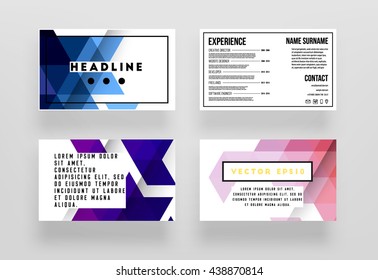 Geometric Vector Business Cards Backgrounds Set. Triangles Pattern. Flat Style Design