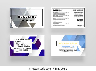 Geometric Vector Business Cards Backgrounds Set. Triangles Pattern. Flat Style Design