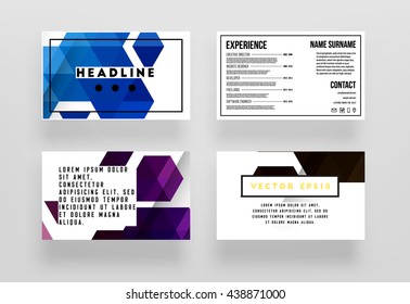 Geometric Vector Business Cards Backgrounds Set. Triangles Pattern. Flat Style Design