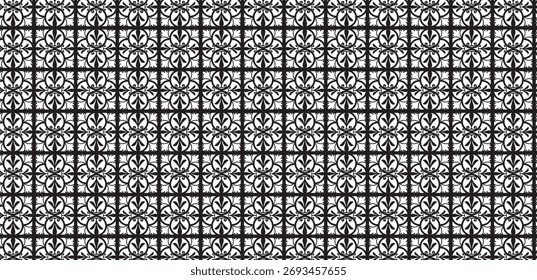 Geometric vector circle and square black and white seamless pattern