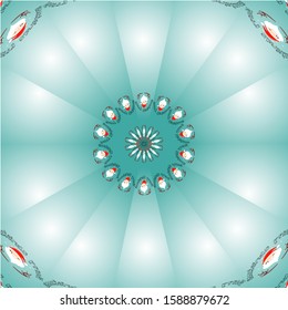Geometric vector Circular Santa claus pattern Pastel light blue gradient background, bright halo, sparkling like the sun