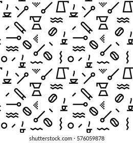 Geometric Vector coffee pattern with black and white. Form a triangle, a line, a circle. Hipster fashion. Memphis style.
