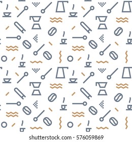 Geometric Vector coffee pattern with colors dark grey and brown. Form a triangle, a line, a circle. Hipster fashion. Memphis style.
