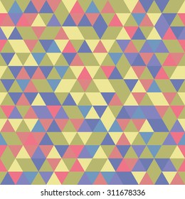 Geometric vector colorful  pattern with yellow, red, blue and green triangles. Seamless abstract background
