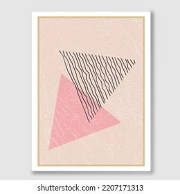 Geometric vector composition with a grunge texture. Wall drawing, poster, painting, poster or print in a minimalist style with colored geometric shapes. Flat design