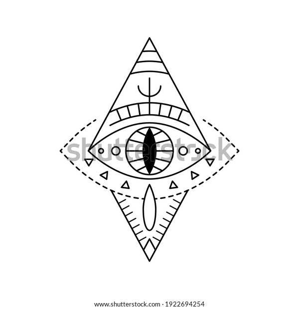 Geometric vector design line art mystic eye
tattoo. Boho providence sight witchcraft symbol in rhombus shape.
Evil eye amulet ornament. Esoteric sign. Mystical sacred geometry
spirituality,
occultism.