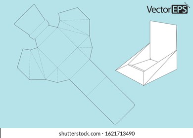 Geometric vector display container. Box packaging die cut template design. 3d mock-up