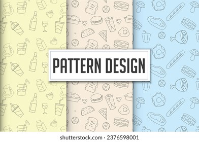 Geometric Vector fast food pattern with colorful background. food seamless background.  Vector illustration