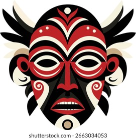 Geometric vector featuring symmetrical wing-like shapes in black, white, and red accents.