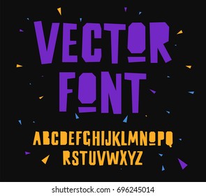 Fuente vectorial geométrica en fondo negro. Letras en mayúsculas. Letras, tipografía.alfabeto inglés. Elementos para el diseño.