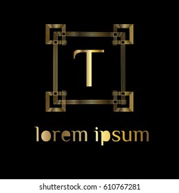 Geometric vector golden logo letter T