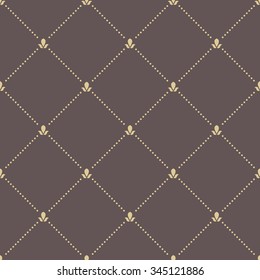 Geometric vector golden ornament with diagonal dotted lines. Seamless abstract modern pattern