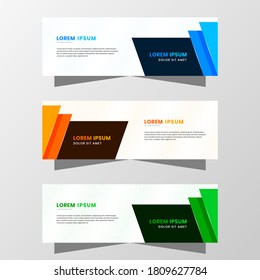 Gráfica vectorial geométrica del diseño de pancartas abstractas. con una decoración moderna en tonos azul, naranja y verde. Adecuado para la venta de pancartas, presentación, promoción, volante, afiche y folleto.