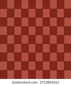 Un gráfico de Vector geométrico presenta un patrón tradicional a cuadros o a cuadros. El diseño se compone de unidades cuadradas alternas en marrón chocolate oscuro y marrón rojo terracota.
