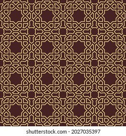 Geometric vector grid. Seamless brown and golden abstract pattern. Modern background