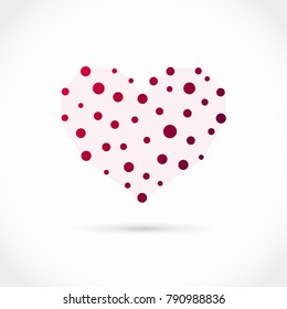 Geometric vector heart logo icon in connected dots by lines, polygon style. With shadow.