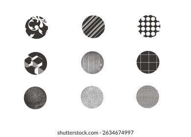 Geometric vector icons with abstract black and white patterns for Instagram highlights or modern UI design.