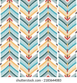 Geometric vector ikat pattern chevron Design for background, rug, carpet, wallpaper, dress, wrapping, batik, fabric, vector illustration. Embroidery style