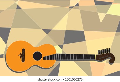 geometric vector illustration of an abstract background with a acoustic guitar.space for text.
