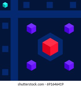 Geometric vector illustration with cubes, squares and thick lines 
