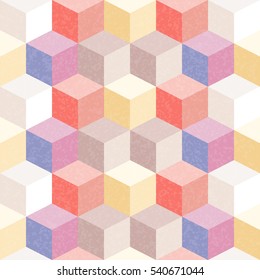 Geometric Vector illustration. Flat Colorful Cube Background. Cubic Abstract Seamless Pattern