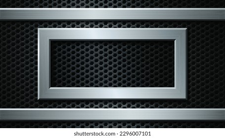 Geometric vector illustration with metallic elements on dark background.