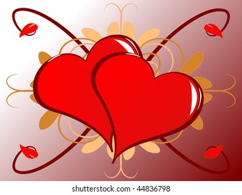 A geometric vector illustration with red gold hearts on a geometric background, useful for love,romance,valentines day