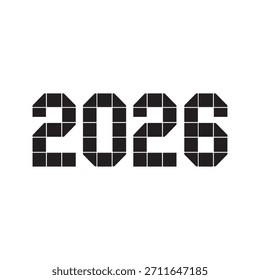 A geometric vector illustration of the year 2026 constructed from square blocks or tiles, symbolizing building a solid foundation, structural planning, and modern digital design.