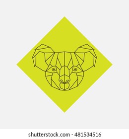 Geometric vector of koala animal head drawn in line or triangle style, suitable for modern tattoo templates, icons or logo elements. 