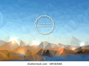 Geometric vector landscape-Mountain and lake 