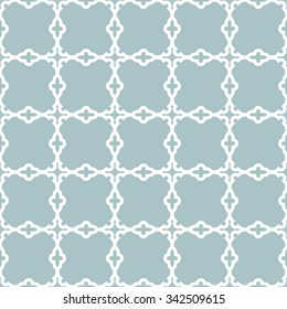 Geometric vector light blue ornament with fine white grill. Seamless pattern for wallpapers and backgrounds