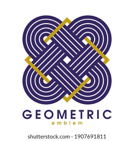 Geometric vector line art logo isolated on white, abstract linear contemporary style symbol, geometrical shape emblem, business corporate branding graphic design element.