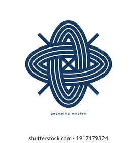 Geometric vector line art logo isolated on white, abstract linear contemporary style symbol, geometrical shape emblem, business corporate branding graphic design element.