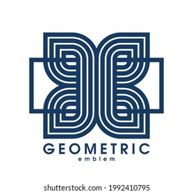 Geometric vector line art logo isolated on white, abstract linear contemporary style symbol, geometrical shape emblem, business corporate branding graphic design element.