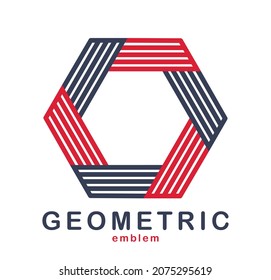 Geometric vector line art logo isolated on white, abstract linear contemporary style symbol, geometrical shape emblem, business corporate branding graphic design element.