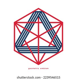 Geometric vector line art logo isolated on white, abstract linear contemporary style symbol, geometrical shape emblem, business corporate branding graphic design element.