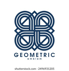 Geometric vector line art logo isolated on white, abstract linear contemporary style symbol, geometrical shape emblem, business corporate branding graphic design element.