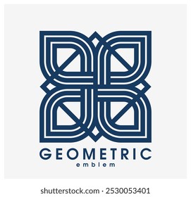 Logotipo da arte da linha do vetor geométrico isolado em branco, símbolo do estilo linear contemporâneo abstrato, emblema da forma geométrica, elemento de design gráfico da marca corporativa do negócio.