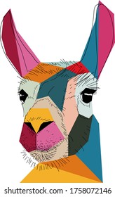 Geometric vector llama illustration. Perfect for print on demand t shirts, scrapbooking and wall art projects.