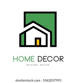 Geometric vector logo with abstract building. Original linear emblem for interior design and home decorating company or business