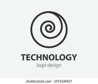 Geometric vector logo in a circle. High tech style logotype for nano technology, cryptocurrency and mobile applications in a simple linear design.