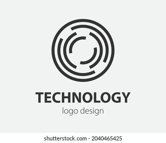 Geometric vector logo in a circle. High tech style logotype for nano technology, cryptocurrency and mobile applications in a simple linear design.