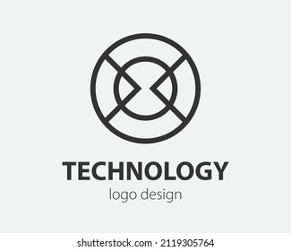Geometric vector logo in a circle. High tech style logotype for nano technology, cryptocurrency and mobile applications in a simple linear design.