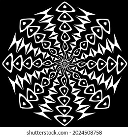 Geometric vector mandala with triangular elements. abstract ornament for wallpapers and backgrounds. Black and white pattern. 
