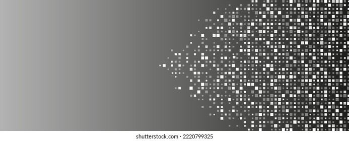 Geometric vector monochrome mosaic background frame. Texture halftone chaotic squares, dots, fragments, pixel. Intersection of lines of the ornament. Banner for technology, websites, presentations.	