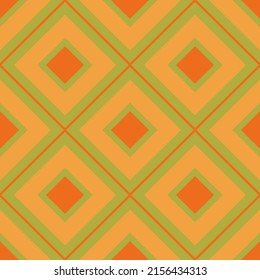 Geometrisches, orangefarbenes und grünes, nahtloses Muster. Dekorative Illustration, gut für den Druck. Vektornahtloses Muster. Ideal für Etiketten, Druck, Verpackung, Stoff.