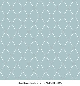 Geometric vector ornament with diagonal dotted lines. Seamless abstract modern light blue and white pattern