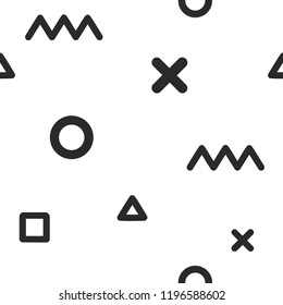 Geometric Vector pattern with black and white. Retro abstract pattern in geometric style. Form a triangle, a line, a circle. Hipster fashion Memphis style.