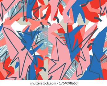 Geometric Vector pattern with black and white. Form a triangle, a line, a circle. Hipster fashion Memphis style. Retro Memphis 80s or 90s style fashion abstract background seamless pattern.