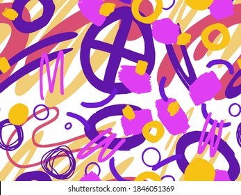 Geometric Vector pattern with black and white. Form a triangle, a line, a circle. Hipster fashion Memphis style. Retro Memphis 80s or 90s style fashion abstract background seamless pattern.